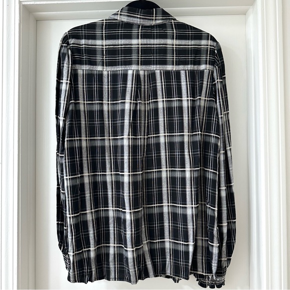 Max Studio Black & White Plaid Button Down Shirt with Ruffle Sleeves, Size Small - Picture 10 of 10